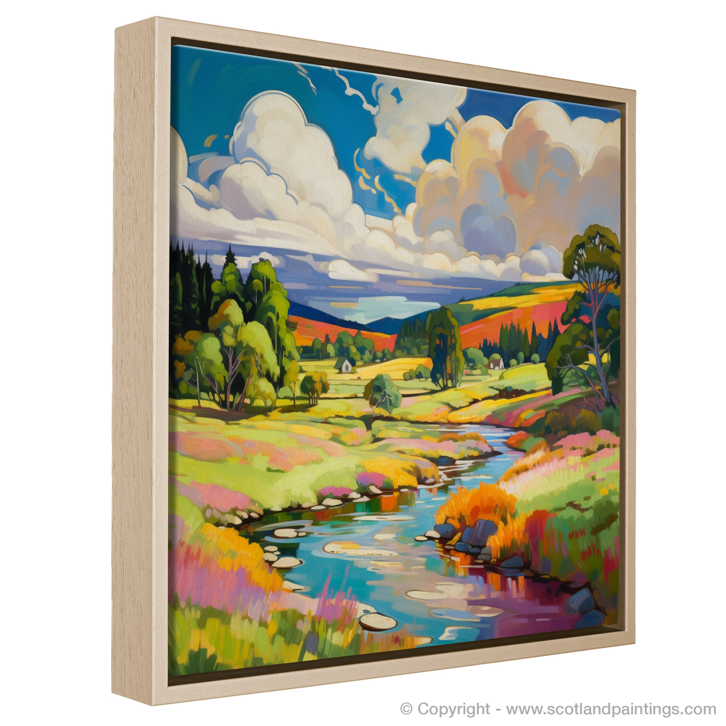 Painting and Art Print of Glen Tanar, Aberdeenshire in summer entitled "Aberdeenshire's Summer Symphony in Fauvist Hues".