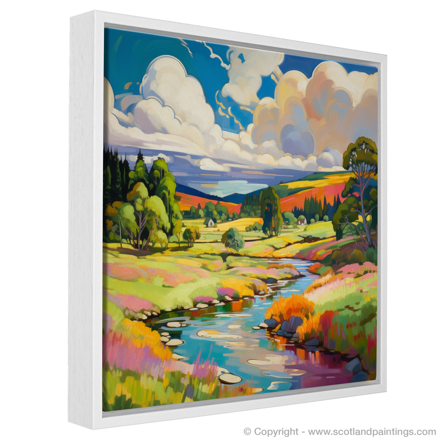 Painting and Art Print of Glen Tanar, Aberdeenshire in summer entitled "Aberdeenshire's Summer Symphony in Fauvist Hues".