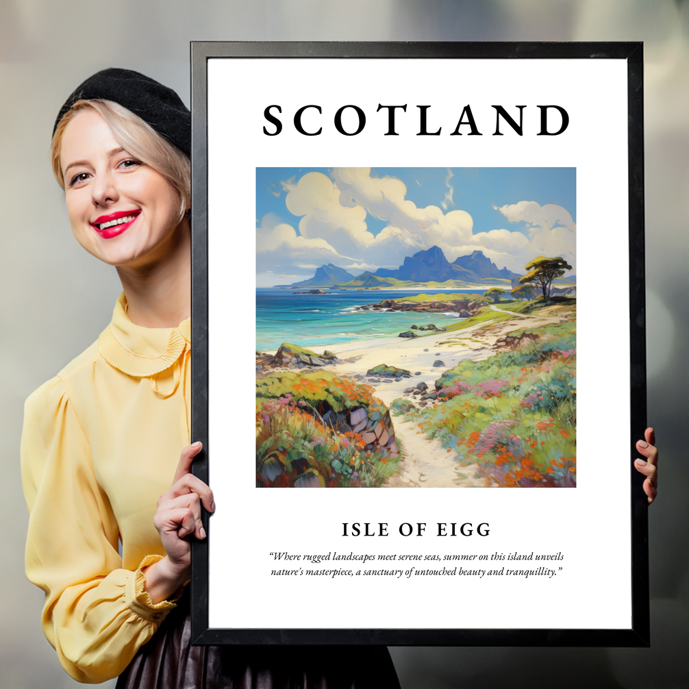 Person holding a poster of Isle of Eigg