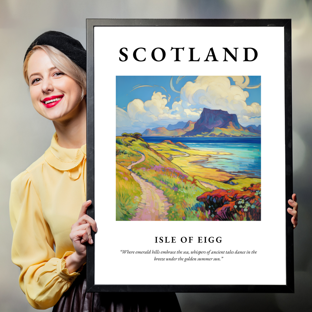 Person holding a poster of Isle of Eigg