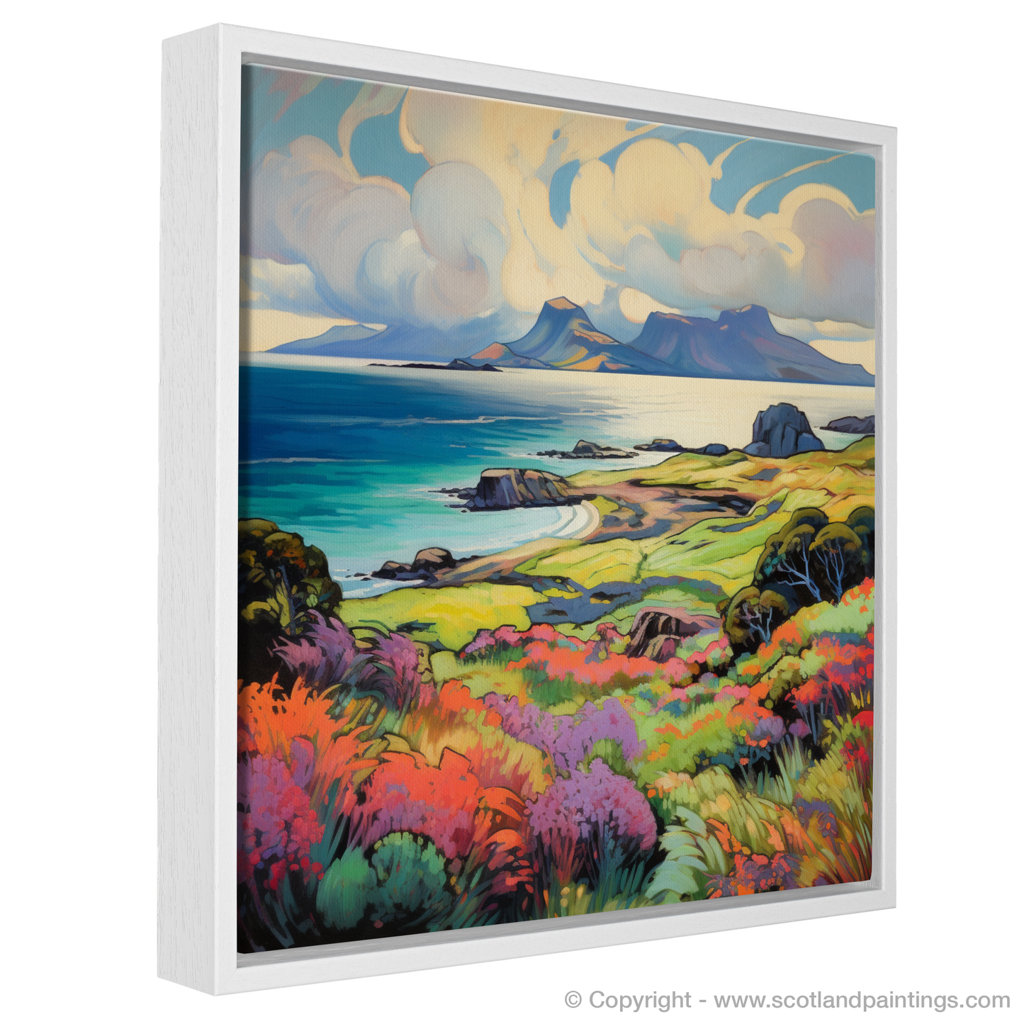 Painting and Art Print of Isle of Eigg, Inner Hebrides in summer entitled "Isle of Eigg Summer Symphony".