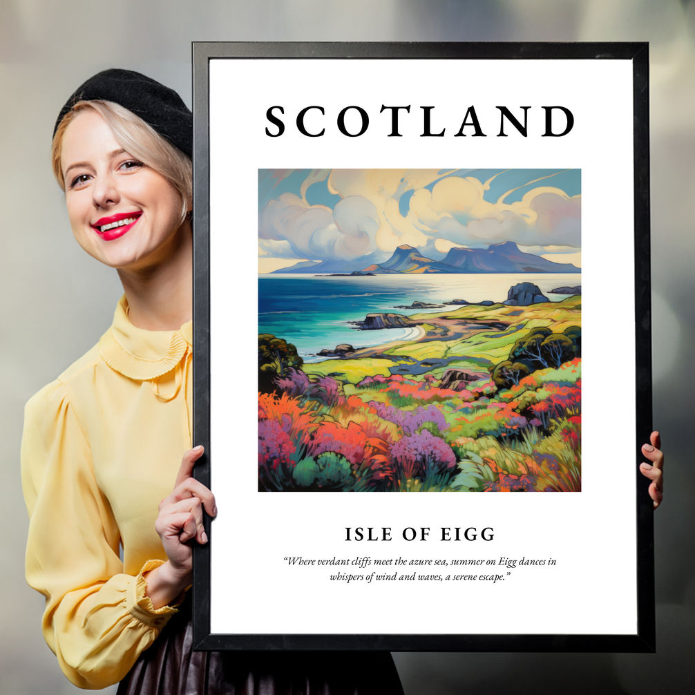 Person holding a poster of Isle of Eigg