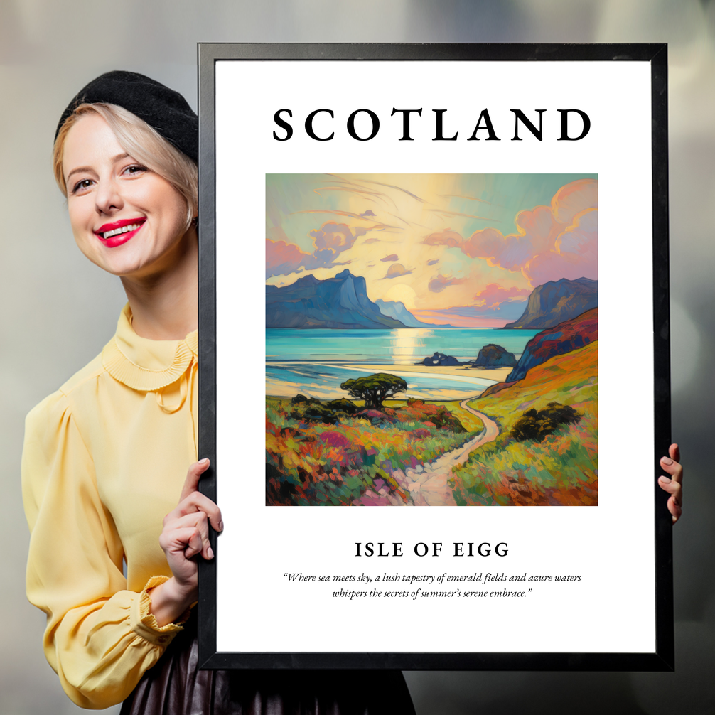 Person holding a poster of Isle of Eigg