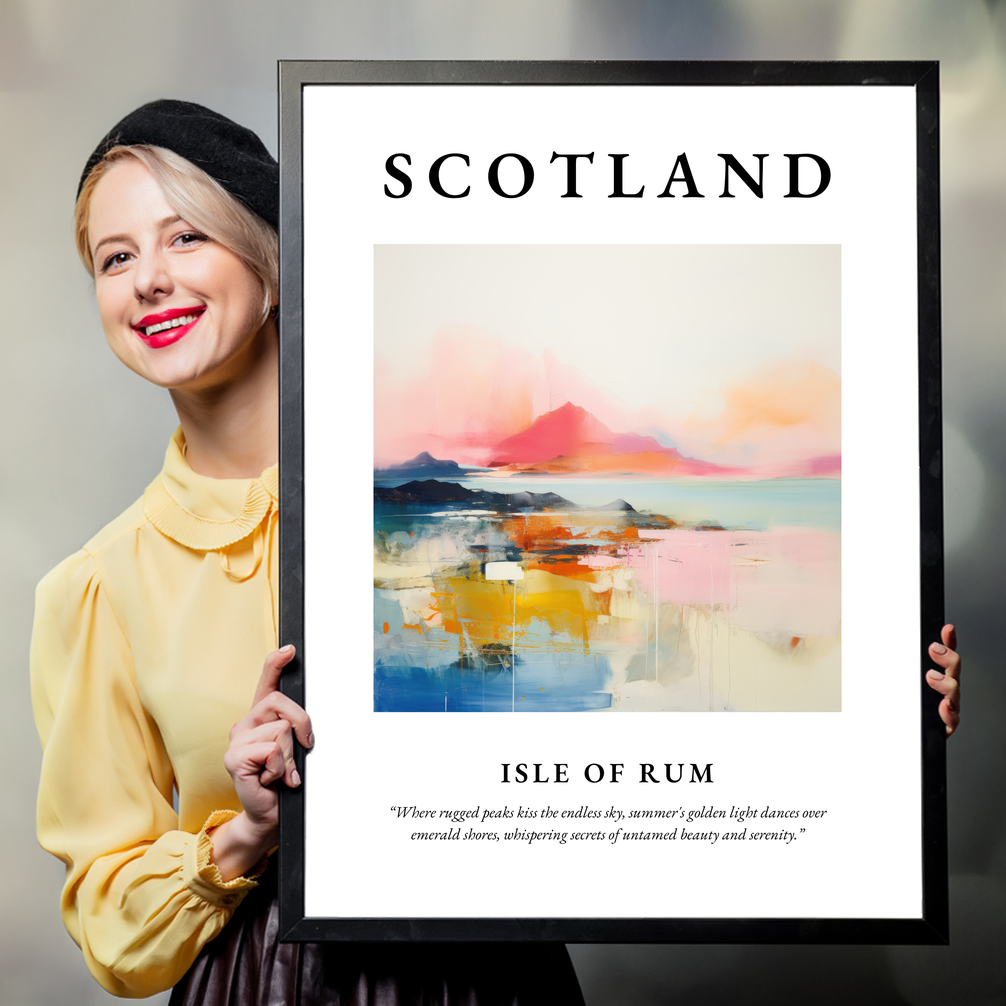 Person holding a poster of Isle of Rum