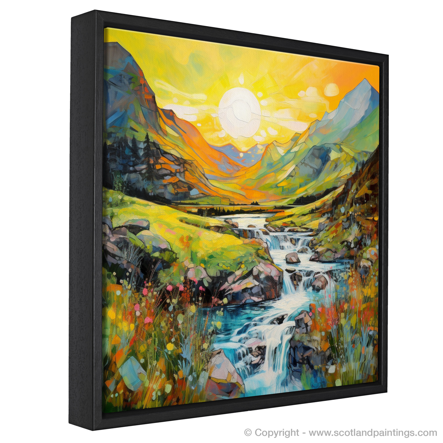 Painting and Art Print of Isle of Skye Fairy Pools at golden hour in summer entitled "Golden Hour at Isle of Skye Fairy Pools".