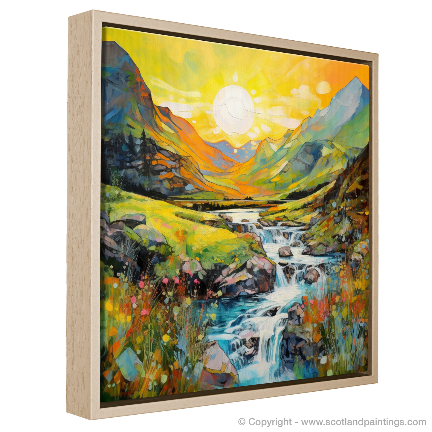 Painting and Art Print of Isle of Skye Fairy Pools at golden hour in summer entitled "Golden Hour at Isle of Skye Fairy Pools".