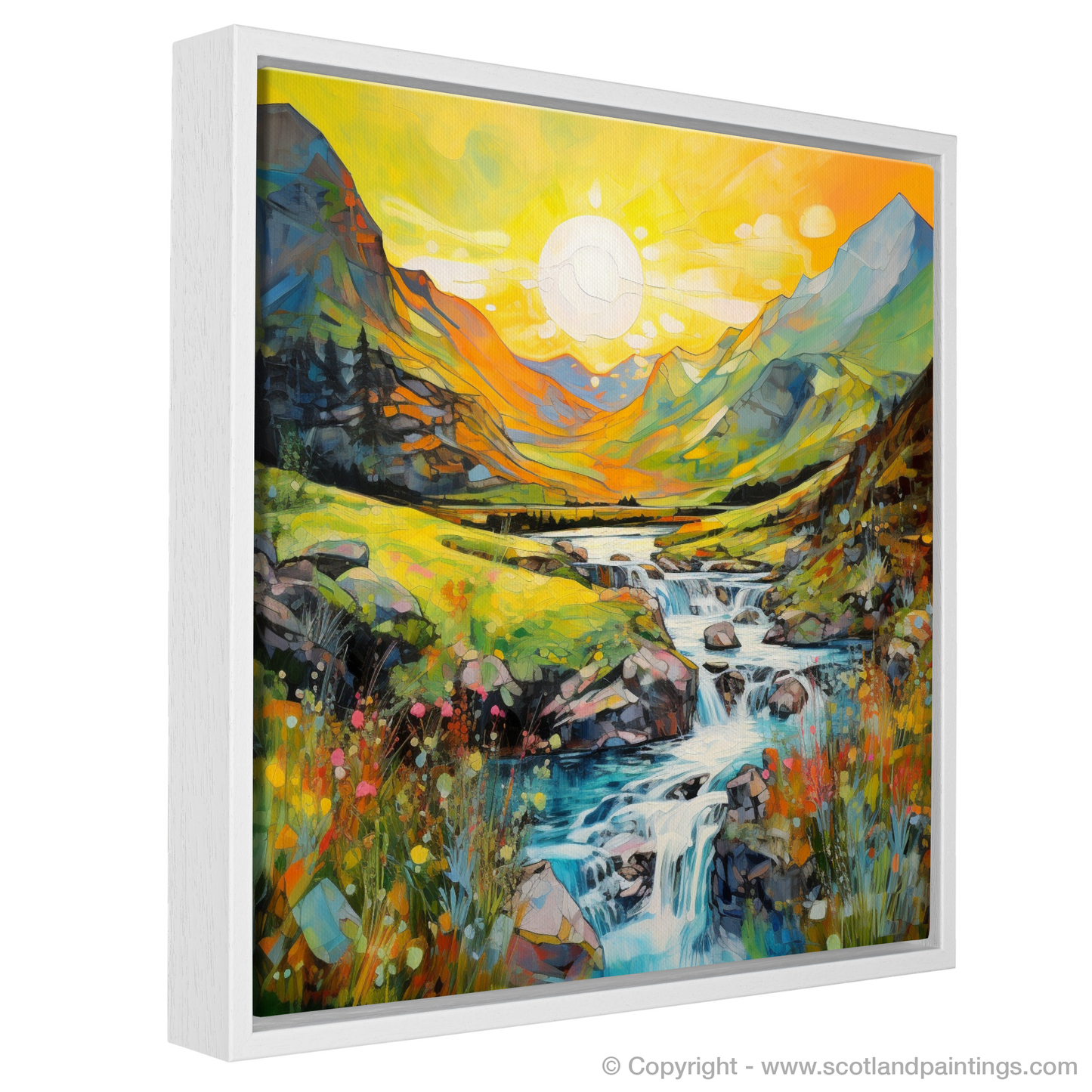 Painting and Art Print of Isle of Skye Fairy Pools at golden hour in summer entitled "Golden Hour at Isle of Skye Fairy Pools".