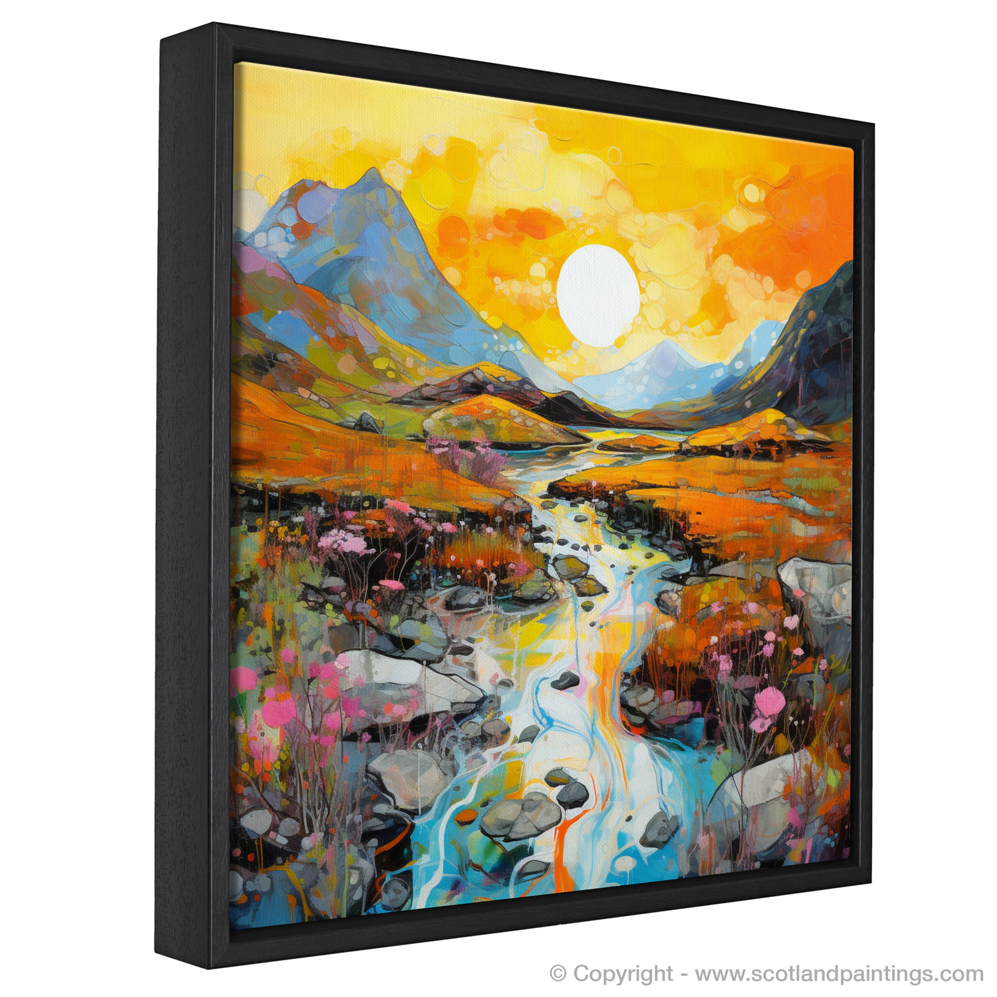 Painting and Art Print of Isle of Skye Fairy Pools at golden hour in summer entitled "Golden Hour at Isle of Skye Fairy Pools".