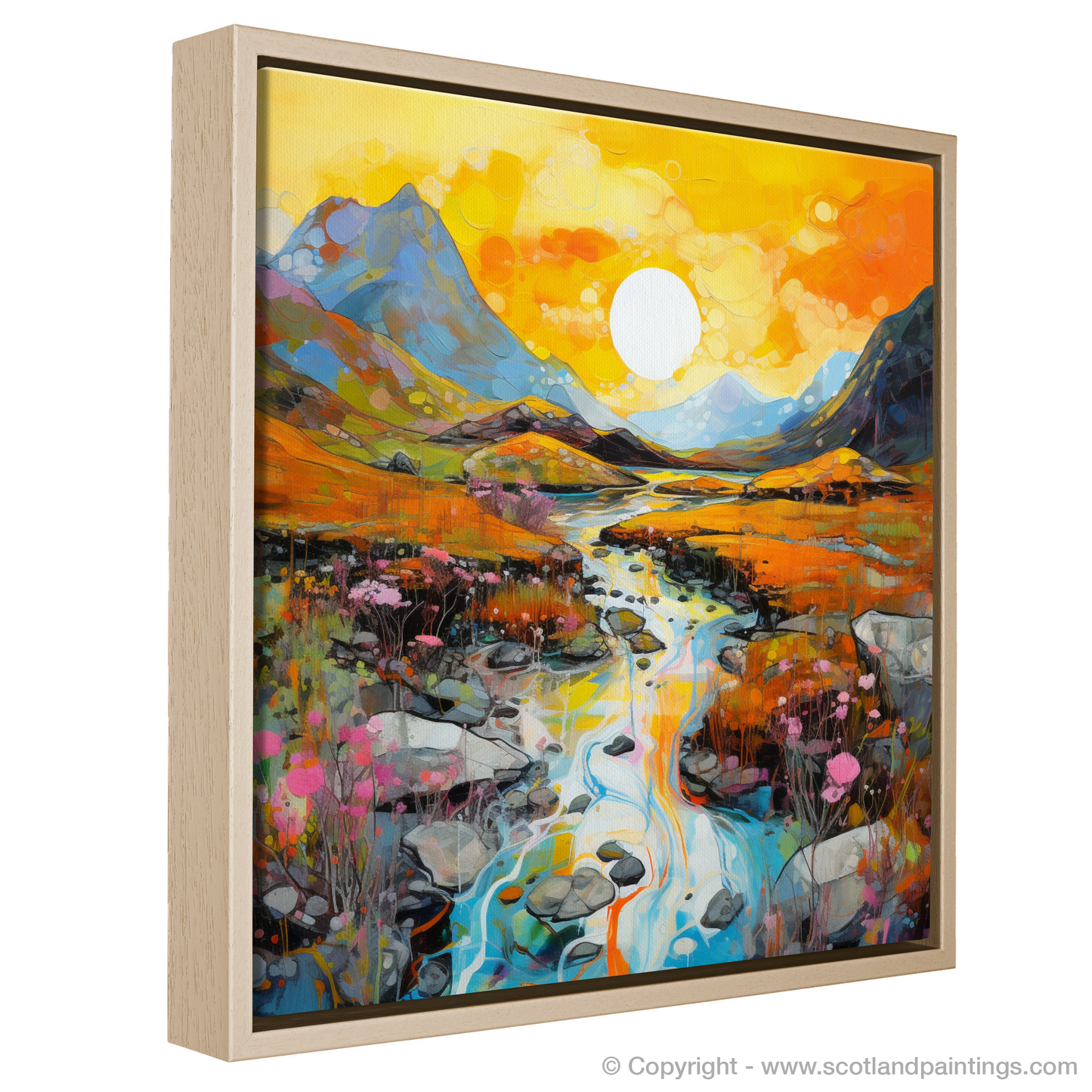 Painting and Art Print of Isle of Skye Fairy Pools at golden hour in summer entitled "Golden Hour at Isle of Skye Fairy Pools".