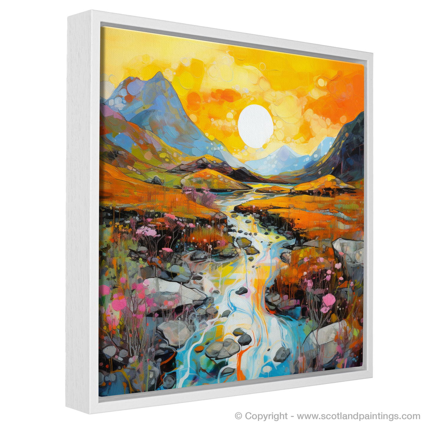 Painting and Art Print of Isle of Skye Fairy Pools at golden hour in summer entitled "Golden Hour at Isle of Skye Fairy Pools".