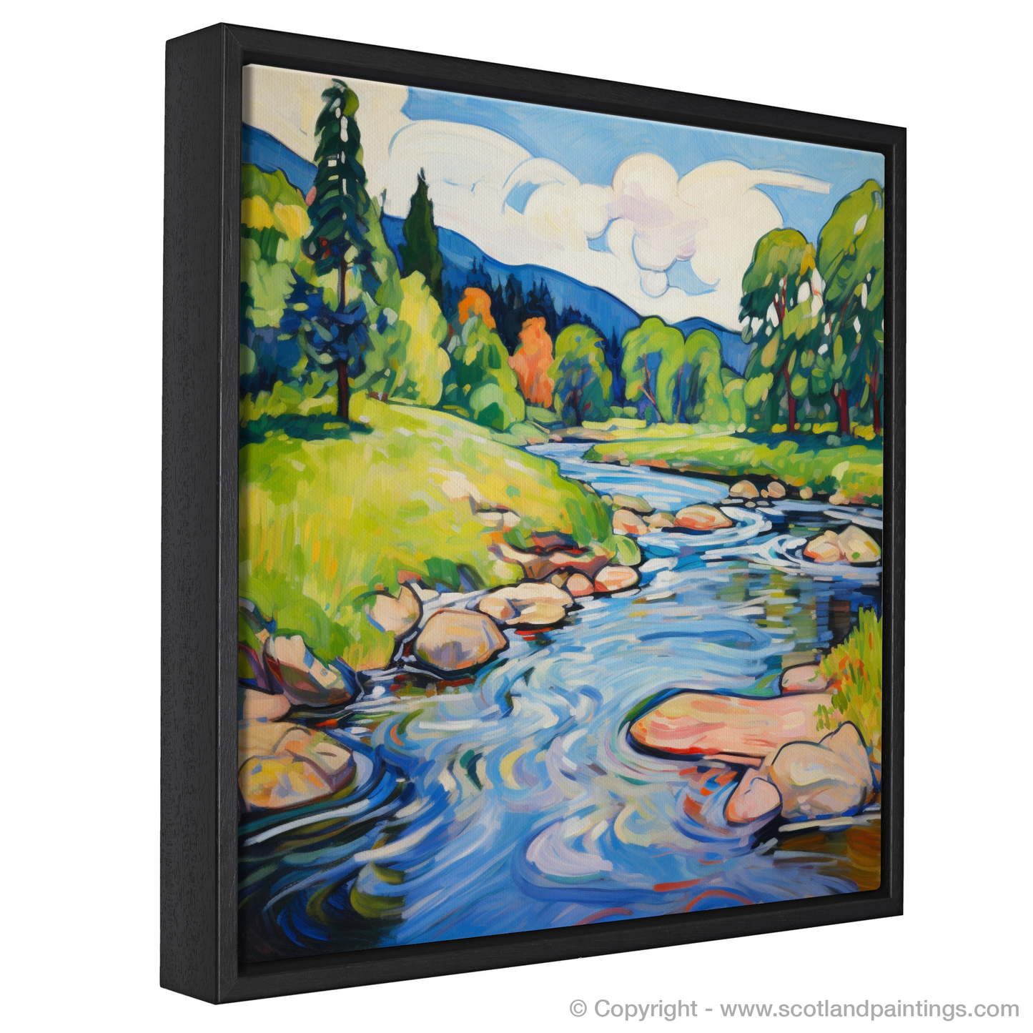 Painting and Art Print of River Isla, Perthshire in summer entitled "Summer Blaze by River Isla in Fauvist Hues".