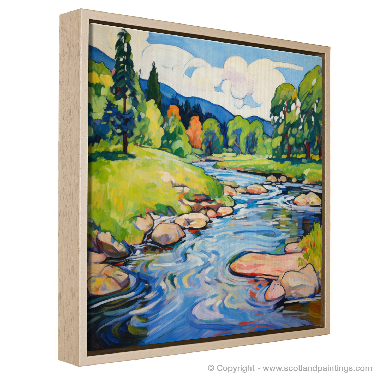 Painting and Art Print of River Isla, Perthshire in summer entitled "Summer Blaze by River Isla in Fauvist Hues".