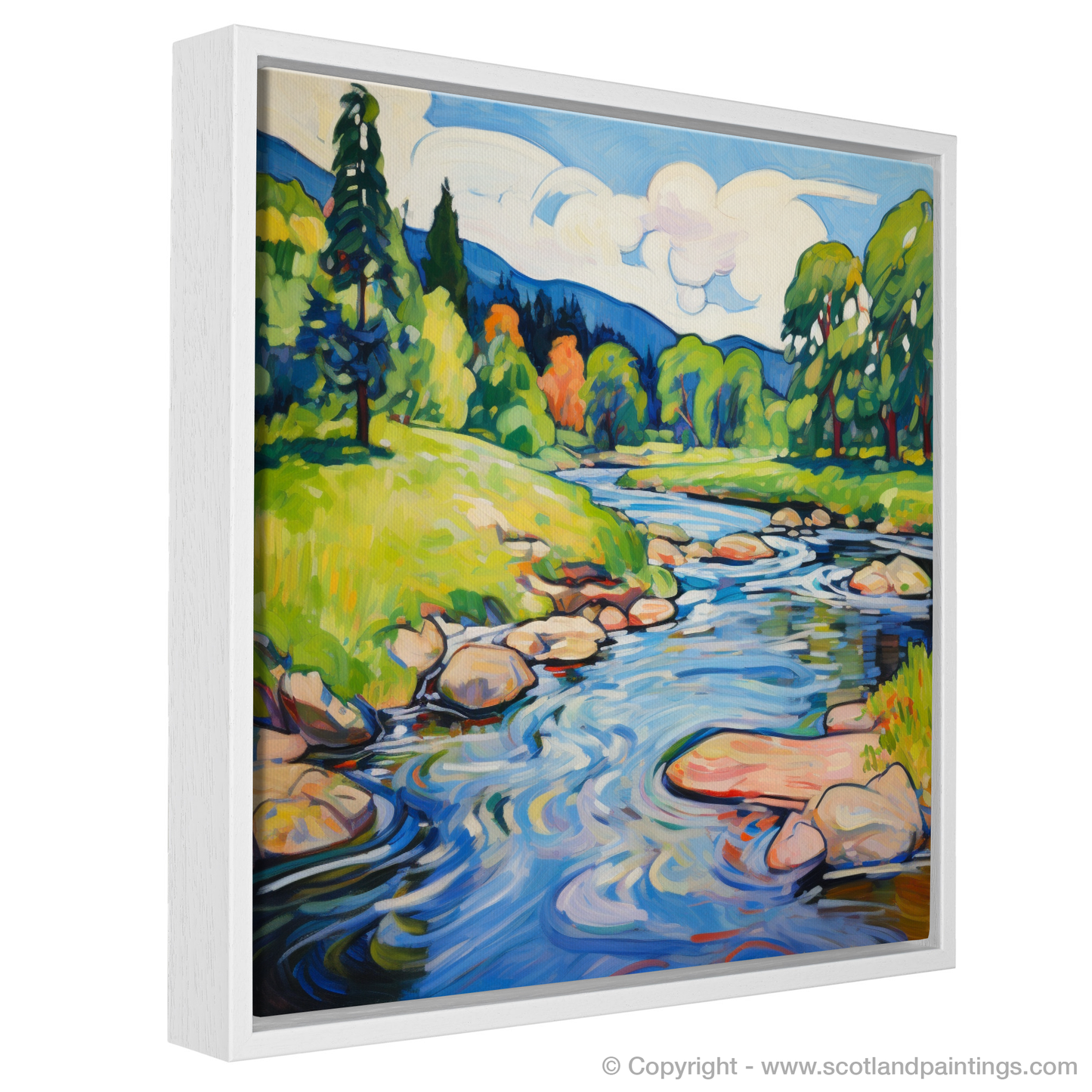 Painting and Art Print of River Isla, Perthshire in summer entitled "Summer Blaze by River Isla in Fauvist Hues".