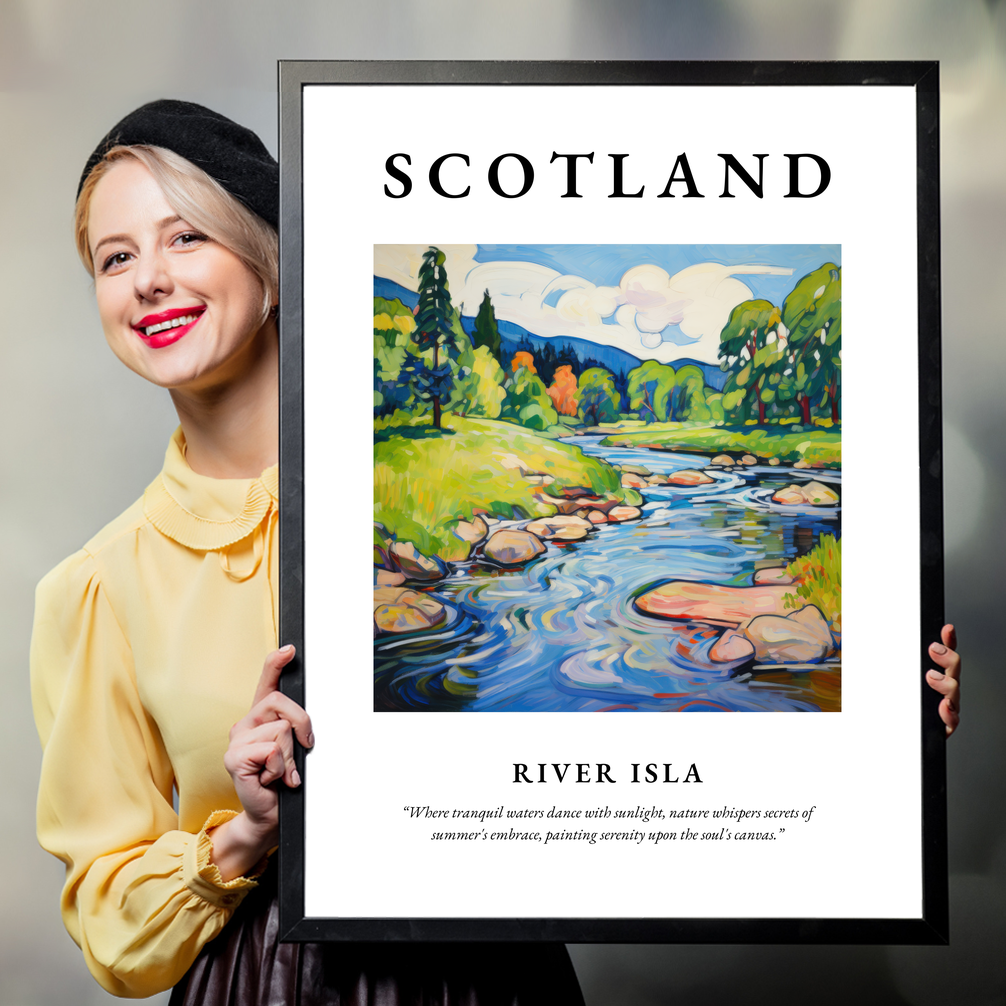 Person holding a poster of River Isla