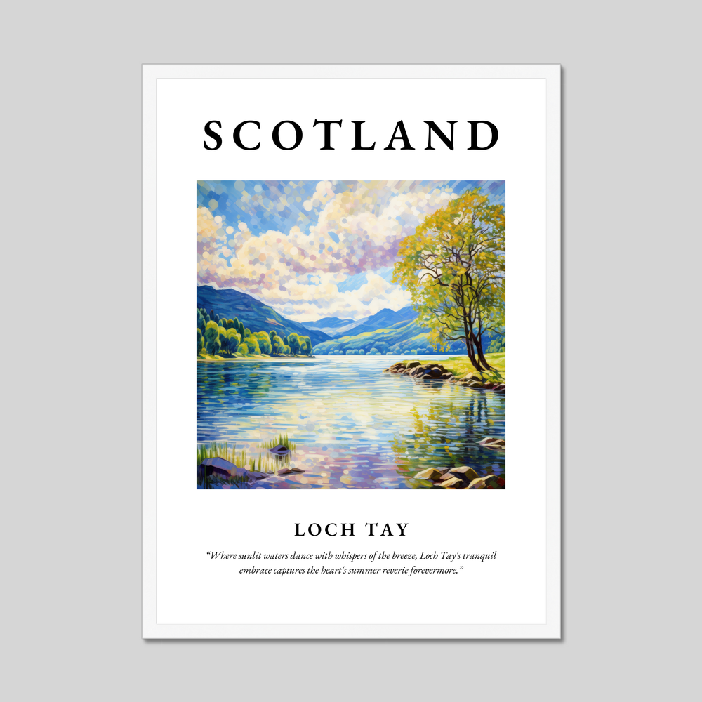 Poster in a white frame with the word Scotland