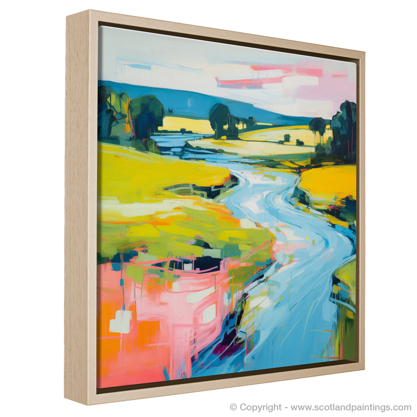 Painting and Art Print of River Nith, Dumfries and Galloway in summer. Summer Splendour of River Nith: A Modern Scottish Panorama.