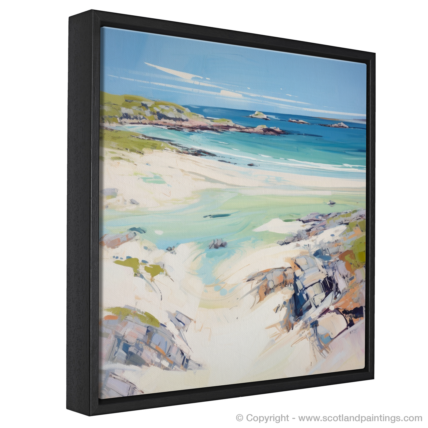 Painting and Art Print of Achmelvich Beach, Sutherland in summer entitled "Achmelvich Beach Reverie: A Modern Vision of Scottish Summer Splendour".