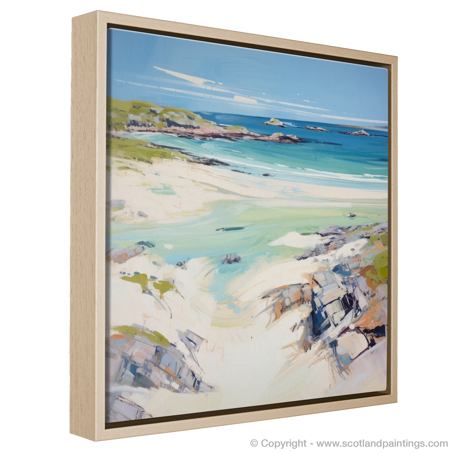 Painting and Art Print of Achmelvich Beach, Sutherland in summer entitled "Achmelvich Beach Reverie: A Modern Vision of Scottish Summer Splendour".