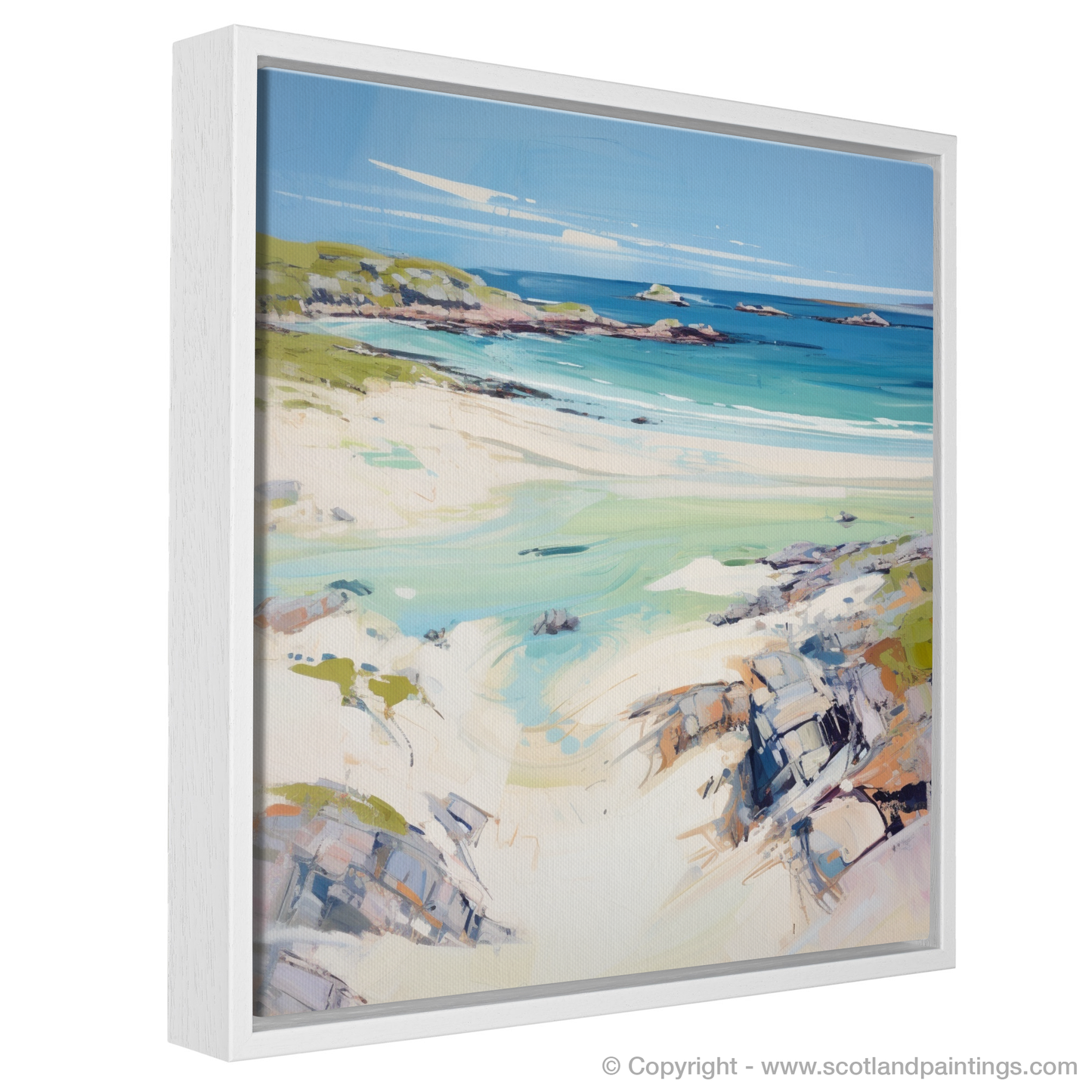 Painting and Art Print of Achmelvich Beach, Sutherland in summer entitled "Achmelvich Beach Reverie: A Modern Vision of Scottish Summer Splendour".