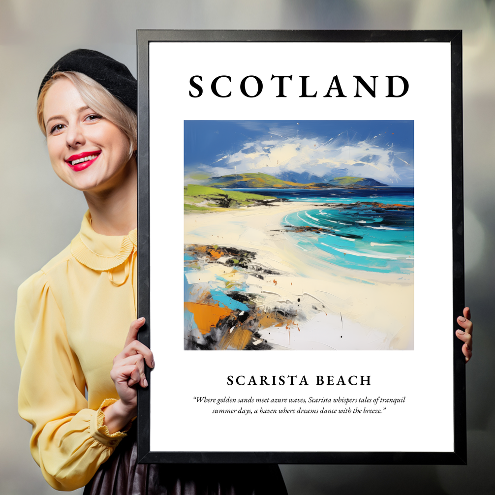 Person holding a poster of Scarista Beach