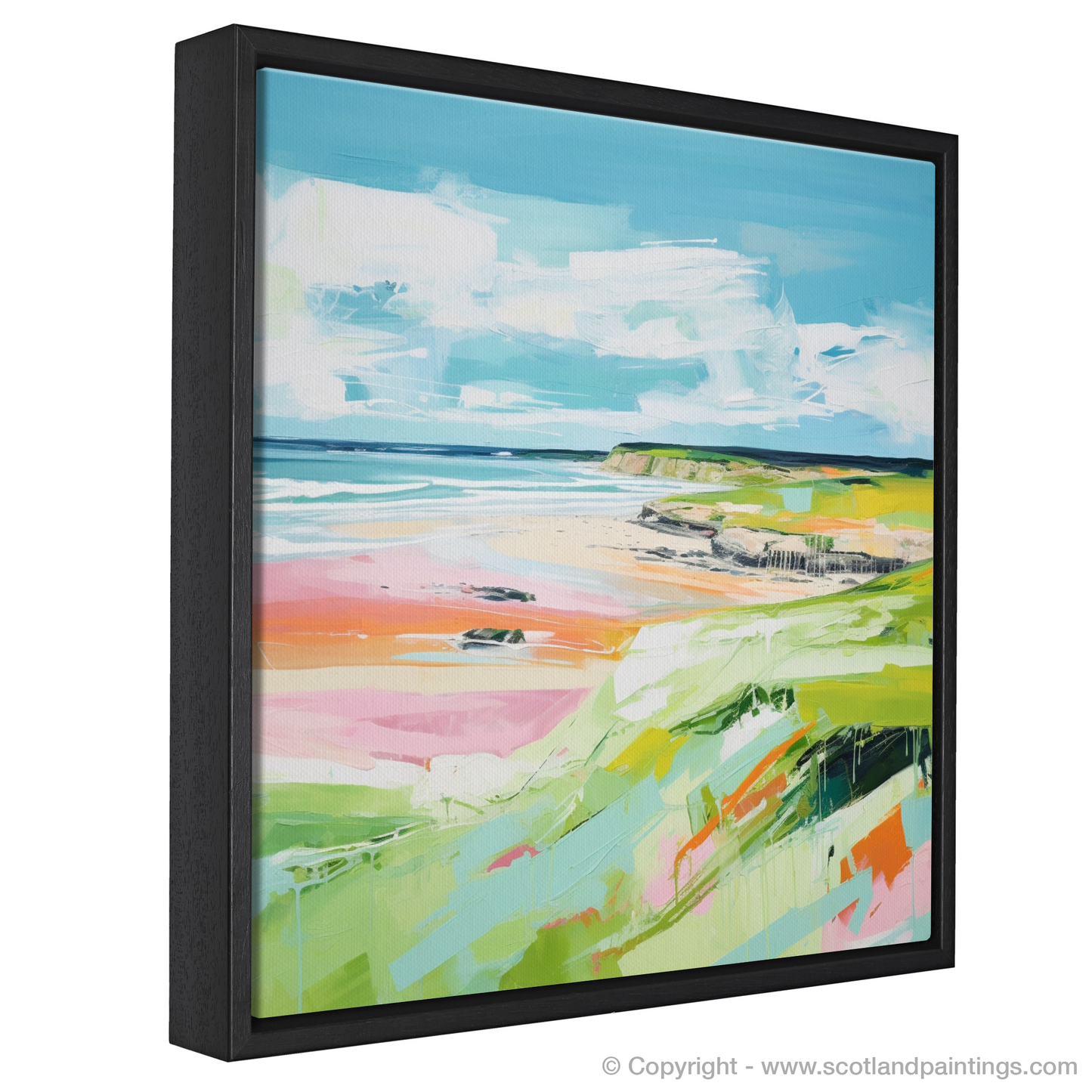 Painting and Art Print of Lunan Bay, Angus in summer entitled "Summer Vibrance at Lunan Bay".