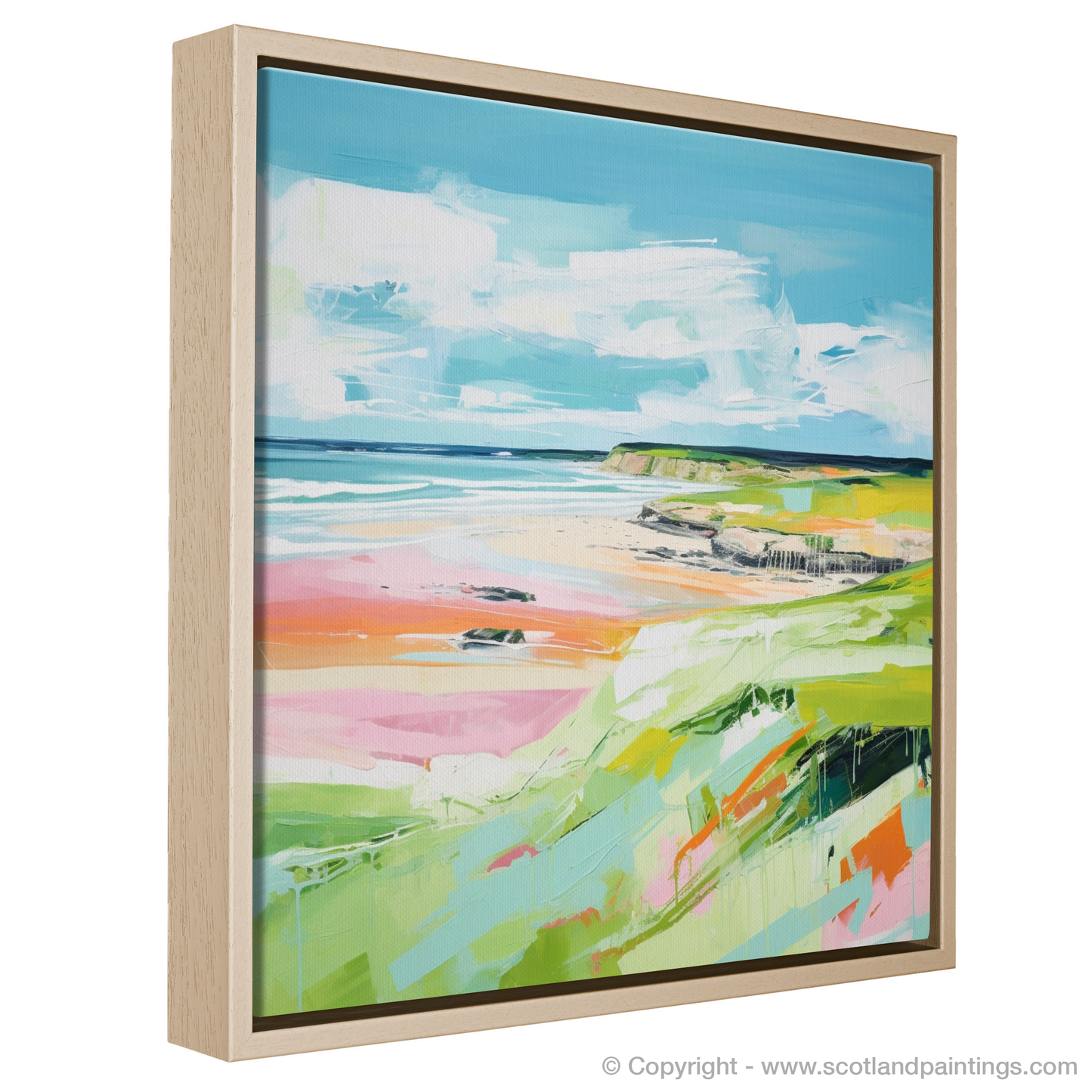 Painting and Art Print of Lunan Bay, Angus in summer entitled "Summer Vibrance at Lunan Bay".