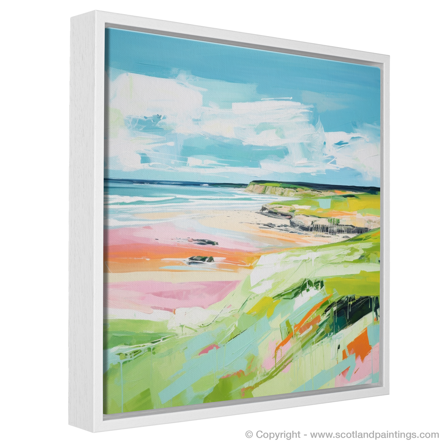 Painting and Art Print of Lunan Bay, Angus in summer entitled "Summer Vibrance at Lunan Bay".