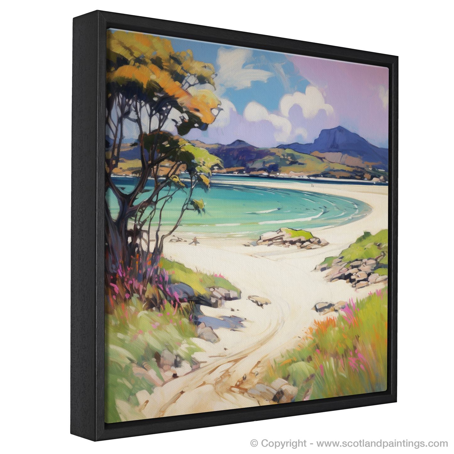 Painting and Art Print of Silver Sands of Morar in summer entitled "Vivid Sands of Morar: A Fauvist Ode to Scottish Summers".