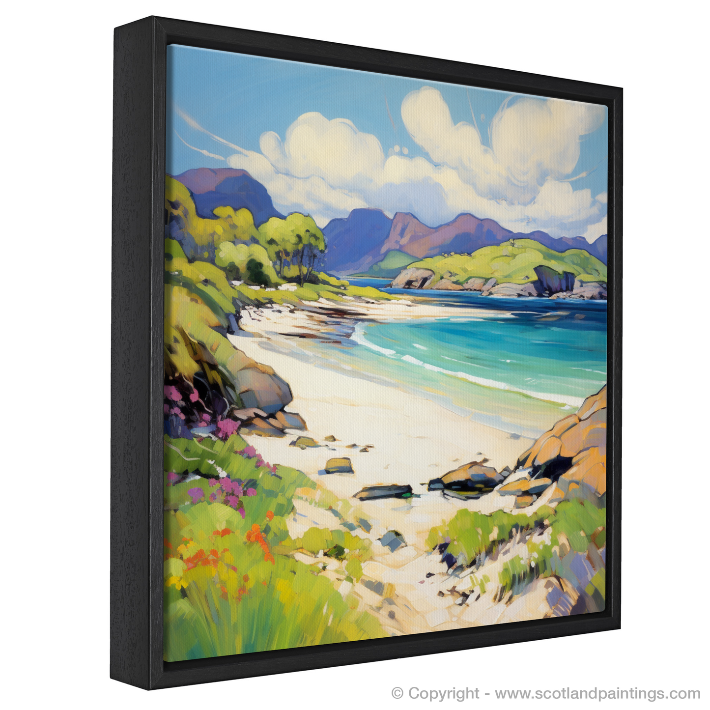 Painting and Art Print of Silver Sands of Morar in summer entitled "Fauvist Vibrance: Summer at Silver Sands of Morar".