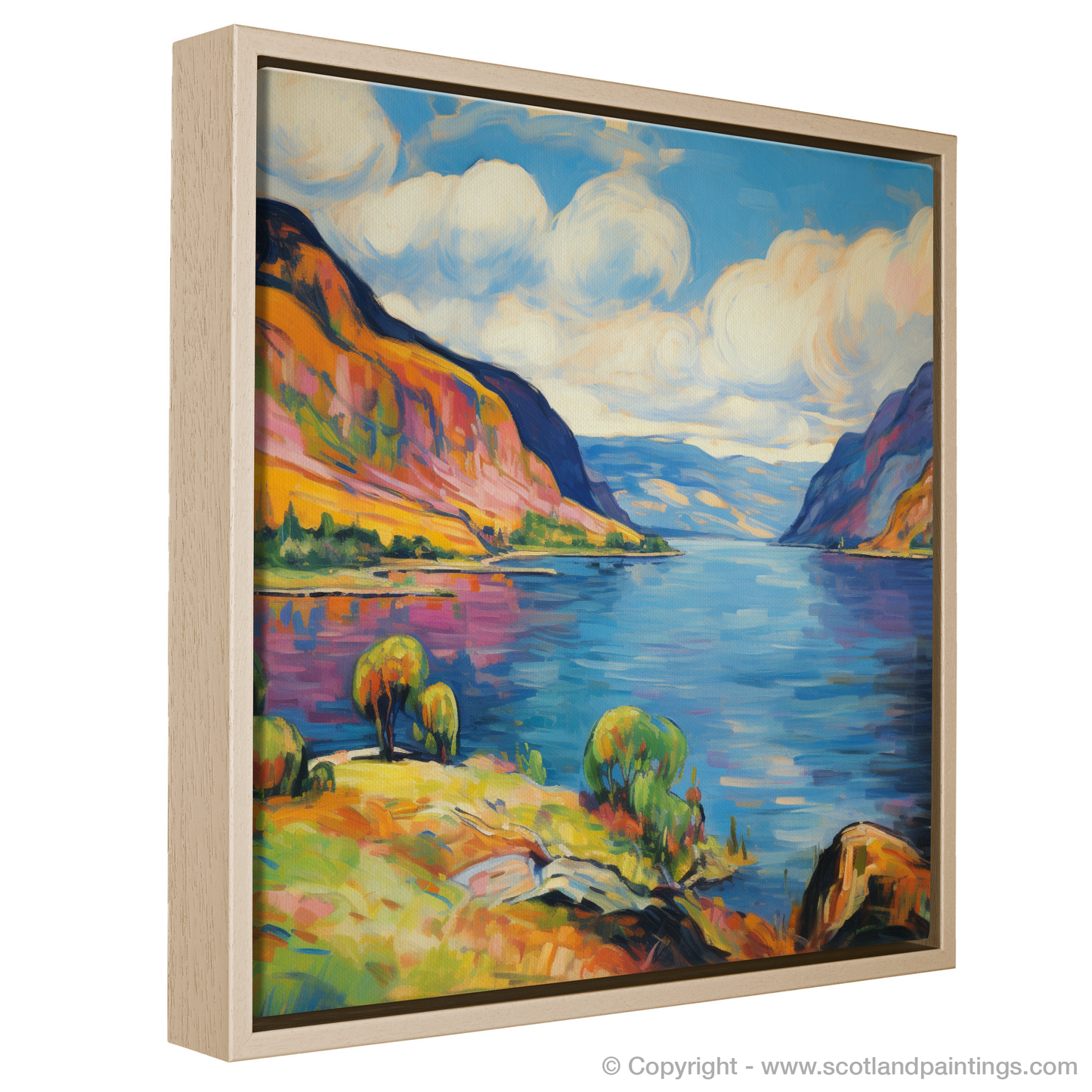 Painting and Art Print of Loch Ness, Highlands in summer. Vibrant Serenity: A Fauvist Ode to Loch Ness in Summer.