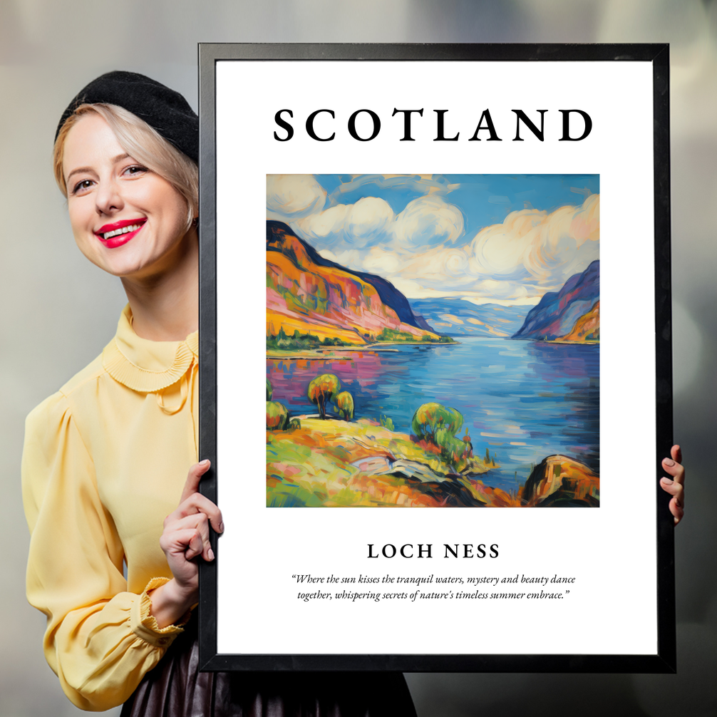 Person holding a poster of Loch Ness