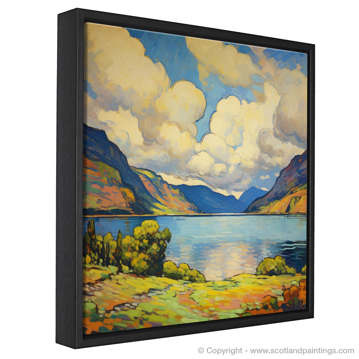 Painting and Art Print of Loch Ness, Highlands in summer. Vibrant Highland Summer: A Fauvist Rendition of Loch Ness.