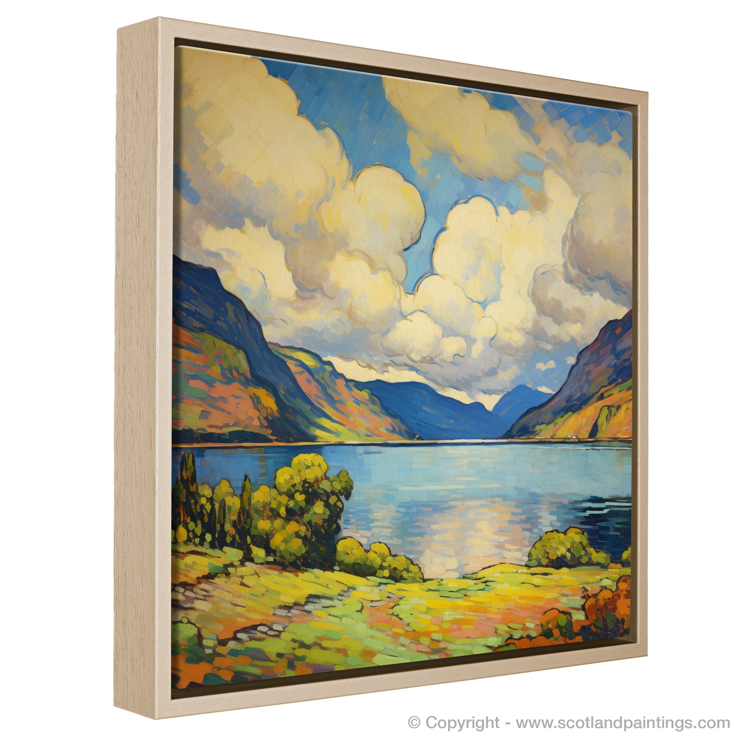 Painting and Art Print of Loch Ness, Highlands in summer. Vibrant Highland Summer: A Fauvist Rendition of Loch Ness.