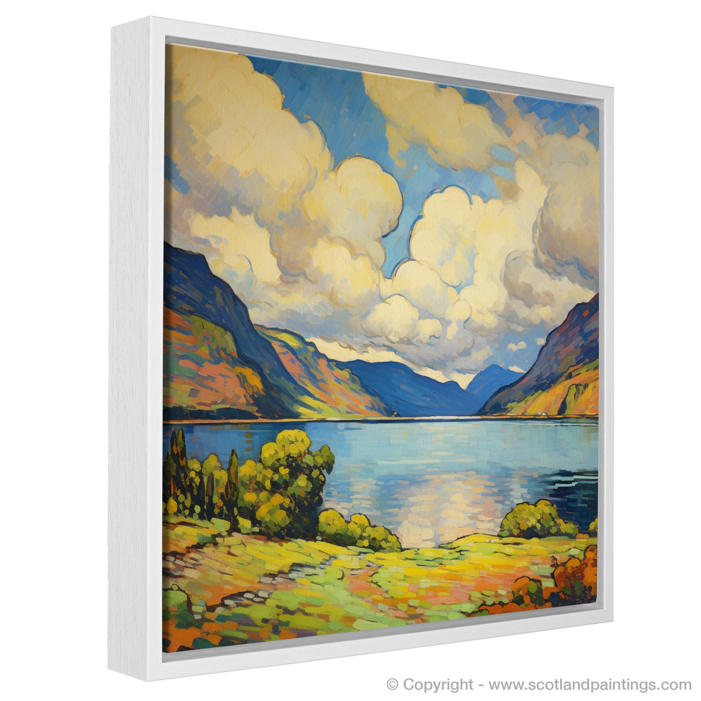 Painting and Art Print of Loch Ness, Highlands in summer. Vibrant Highland Summer: A Fauvist Rendition of Loch Ness.