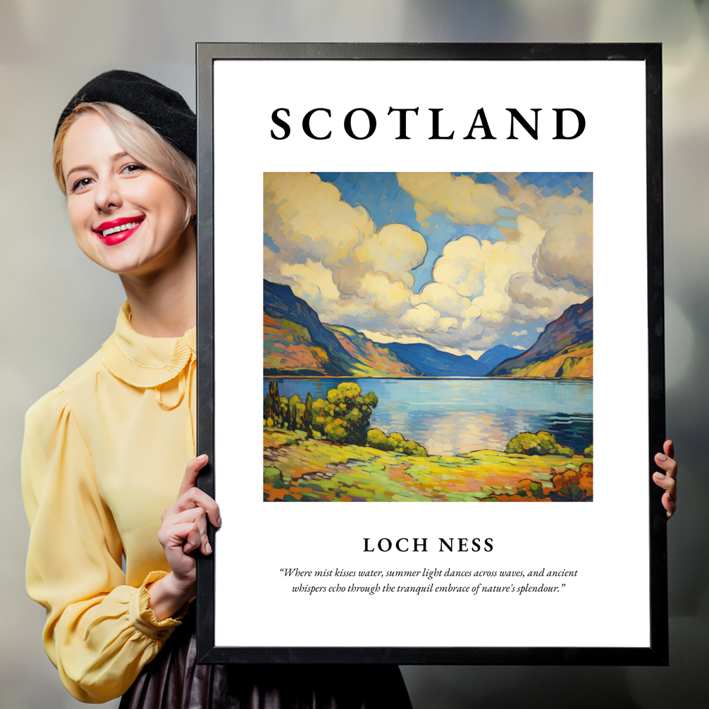 Person holding a poster of Loch Ness