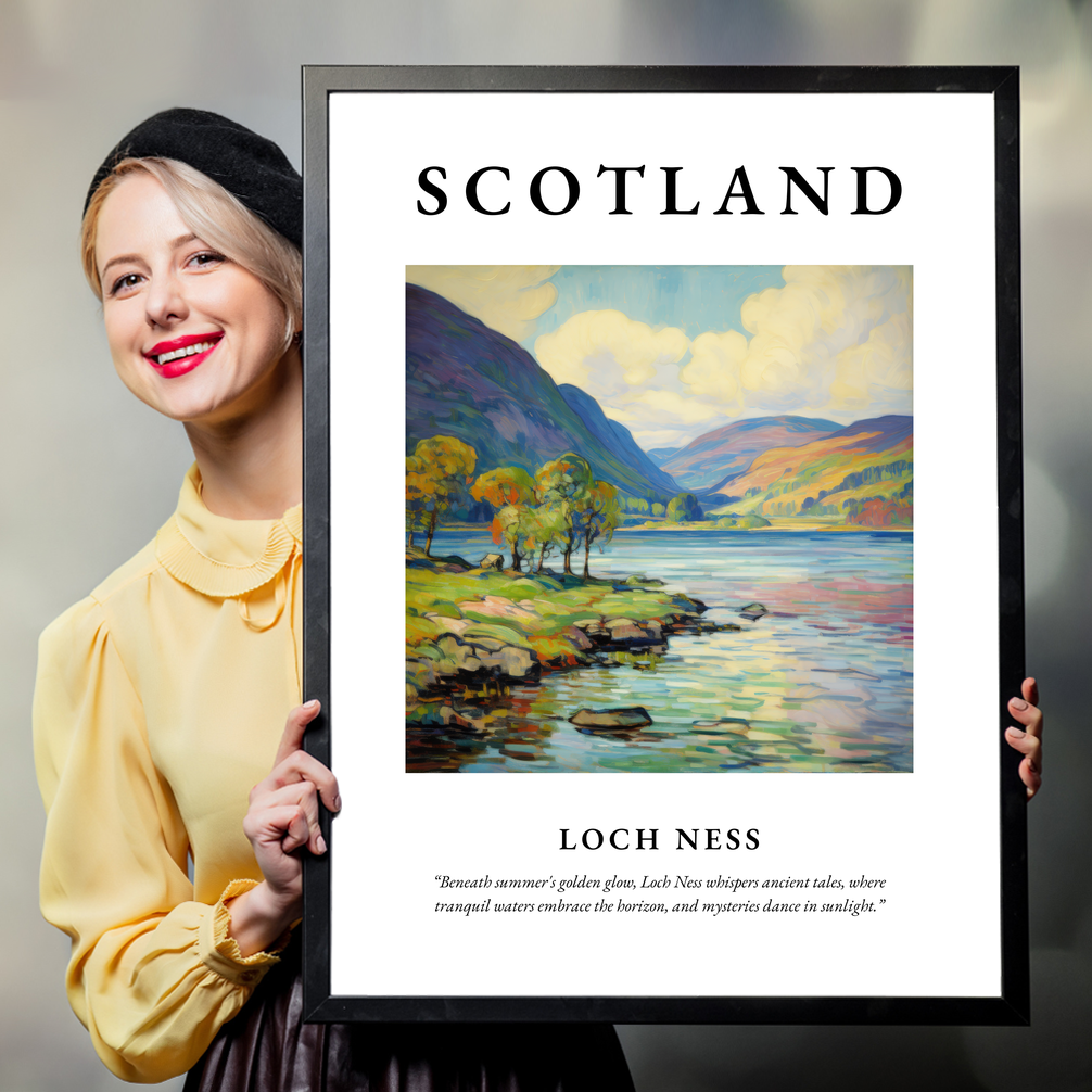 Person holding a poster of Loch Ness