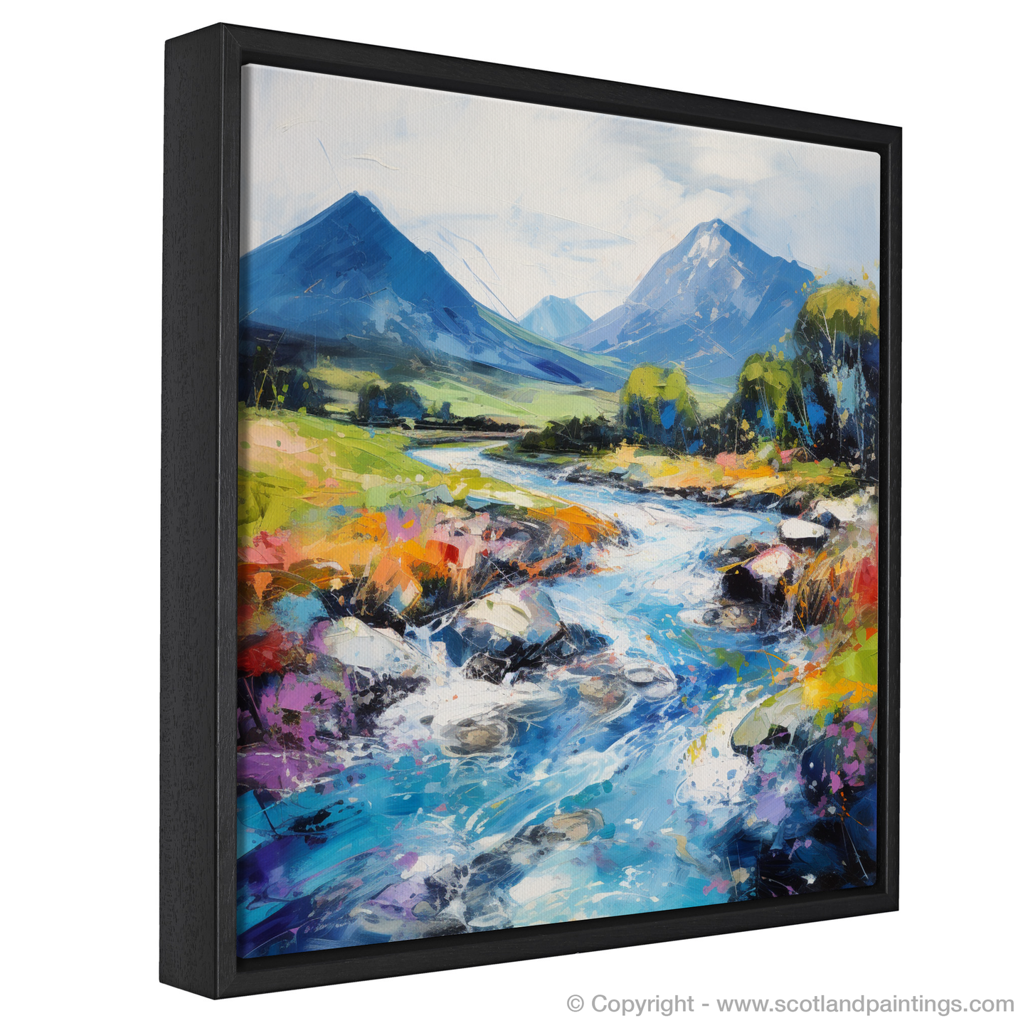 Painting and Art Print of River Etive, Argyll and Bute in summer entitled "Vibrant Essence of River Etive in Summer".