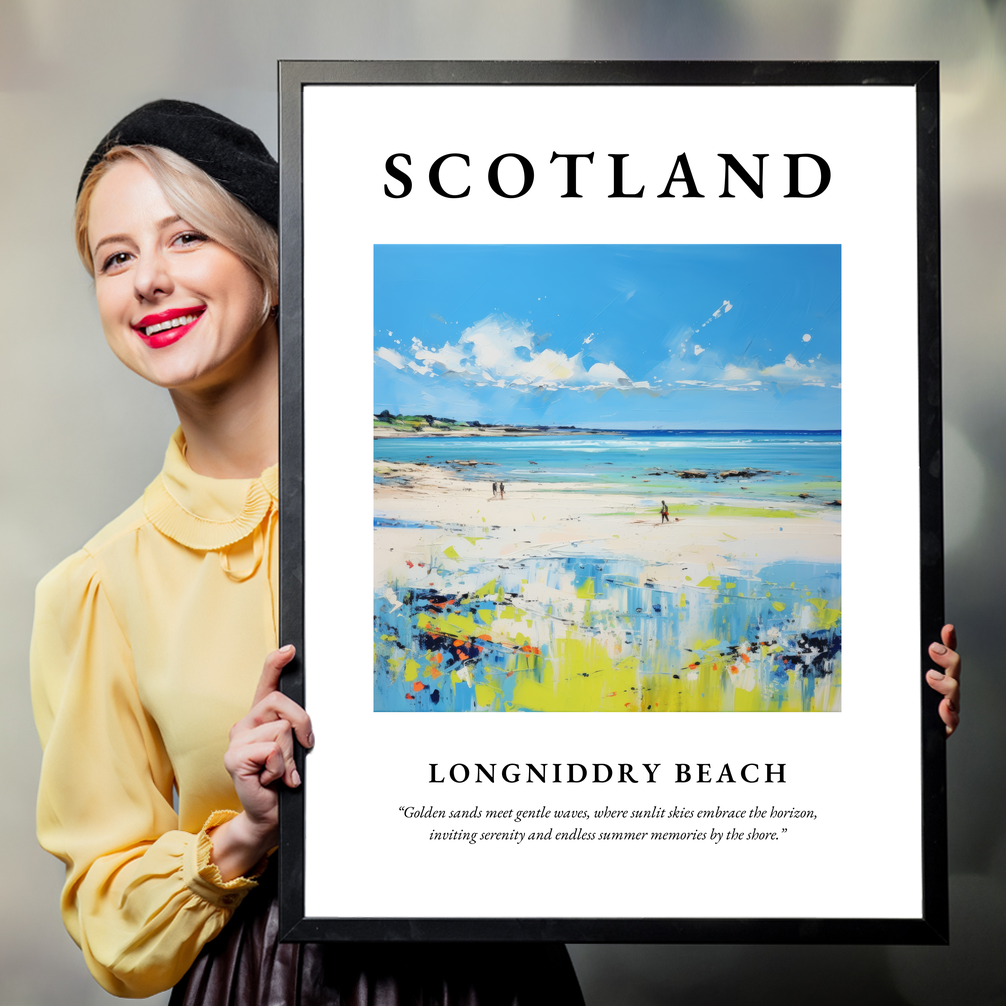 Person holding a poster of Longniddry Beach