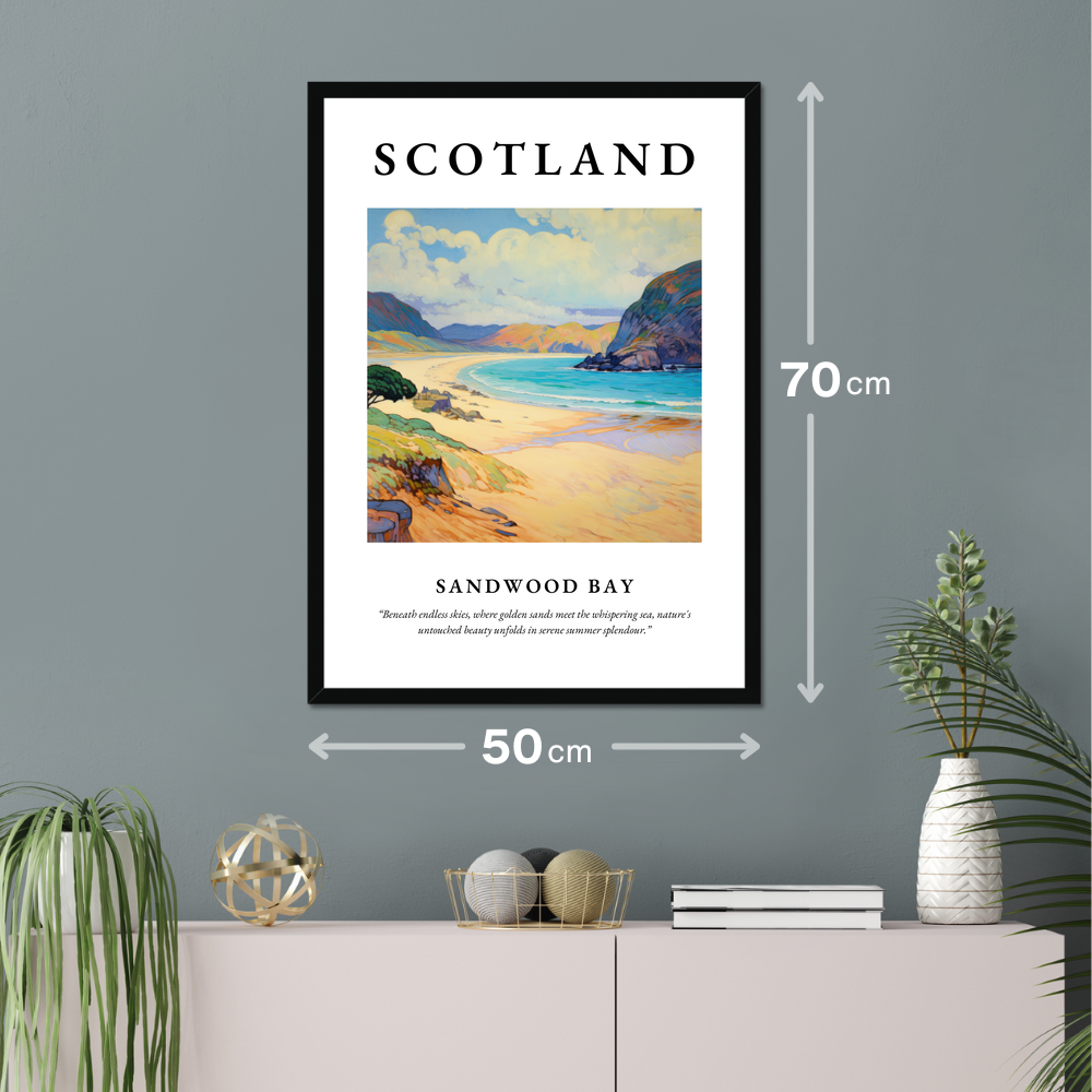 Poster of Sandwood Bay hanging on a wall