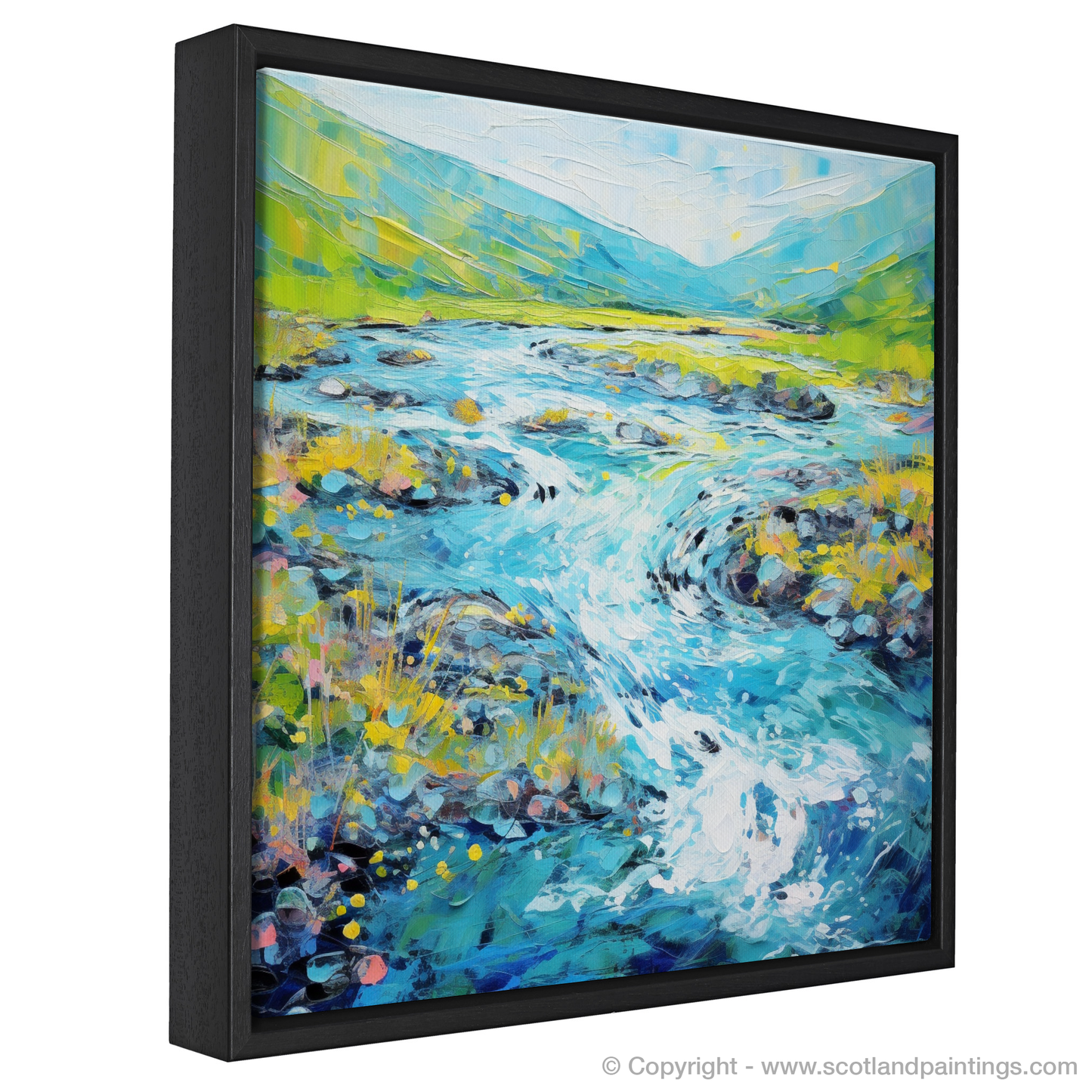 Painting and Art Print of River Etive, Argyll and Bute in summer entitled "Summer Rush of River Etive: An Abstract Highland Symphony".