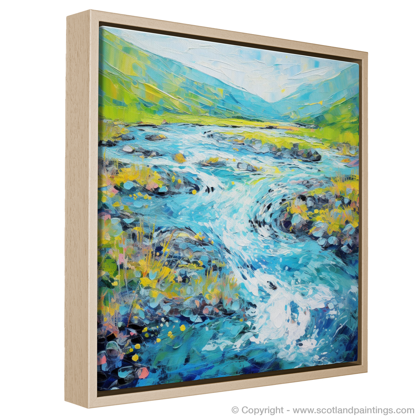 Painting and Art Print of River Etive, Argyll and Bute in summer entitled "Summer Rush of River Etive: An Abstract Highland Symphony".