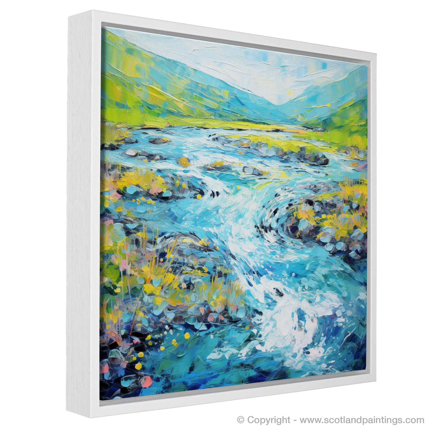 Painting and Art Print of River Etive, Argyll and Bute in summer entitled "Summer Rush of River Etive: An Abstract Highland Symphony".