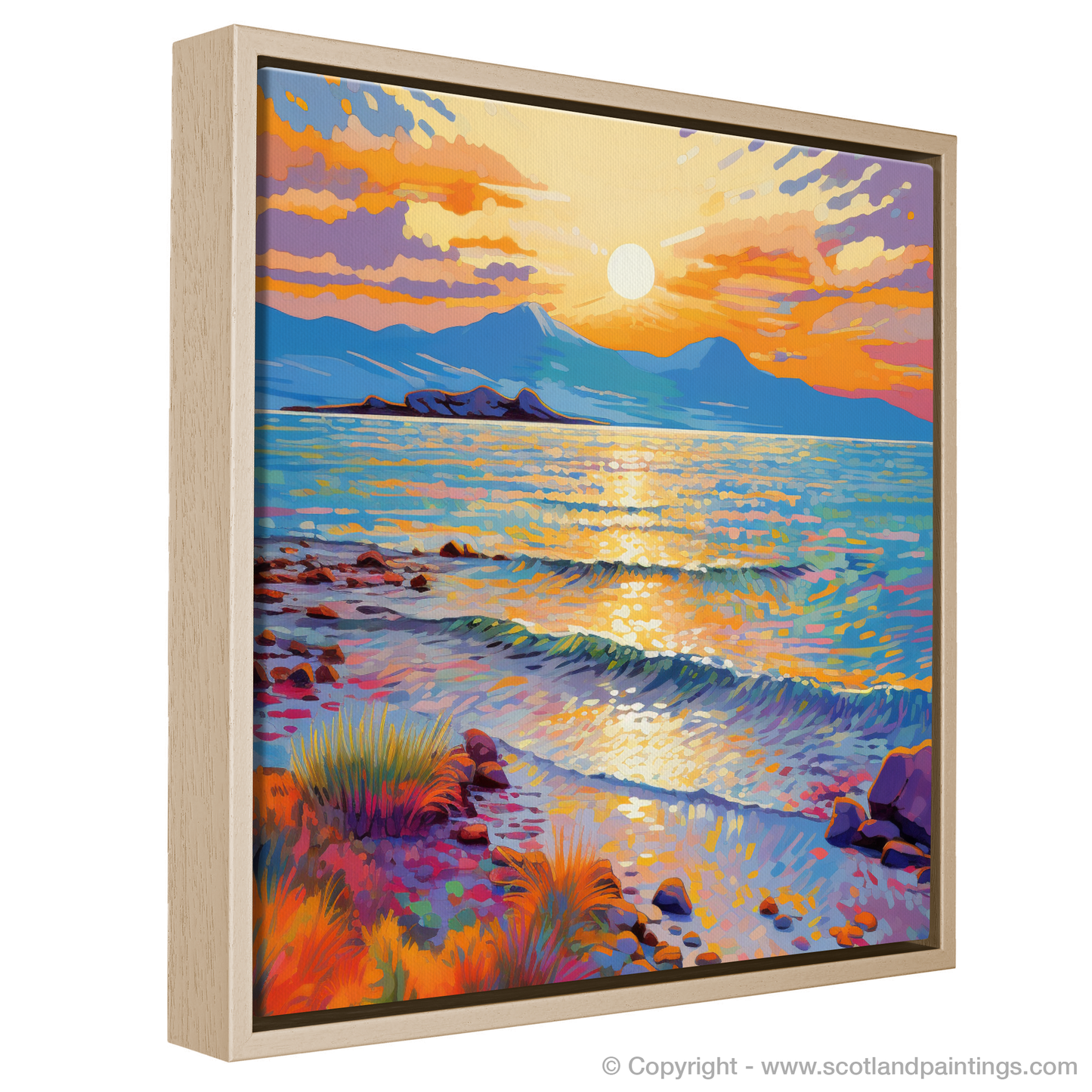 Painting and Art Print of Isle of Arran, Firth of Clyde in summer. Sunset Serenade over Isle of Arran.