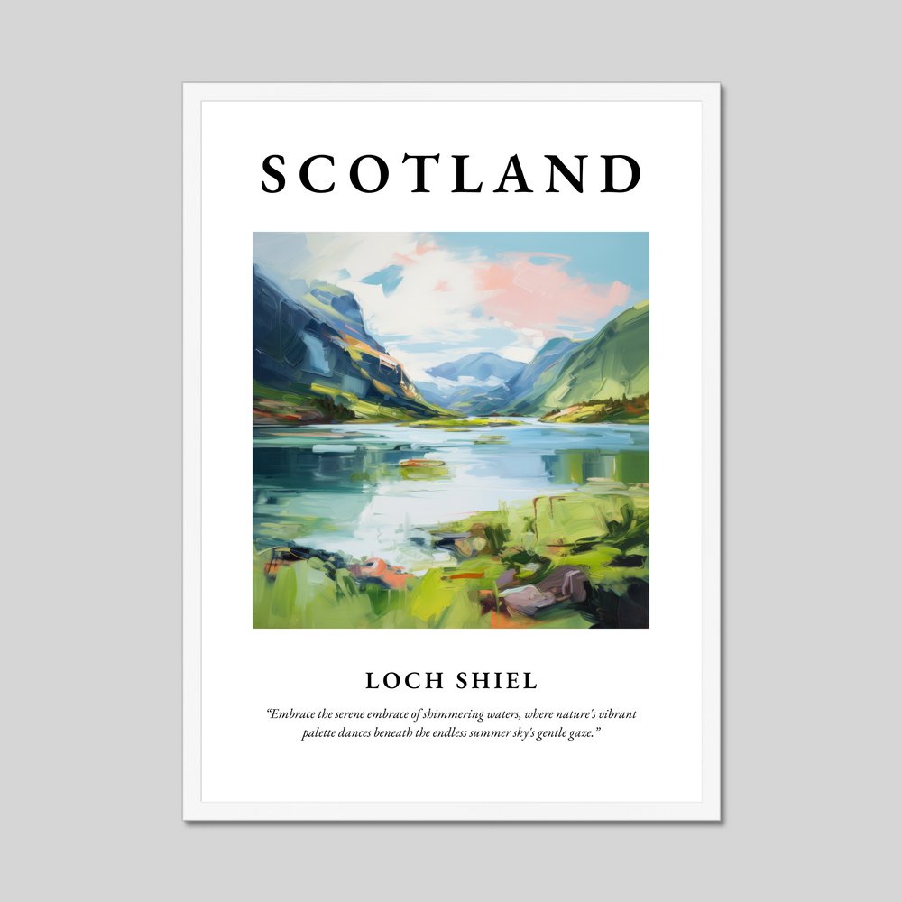 Poster in a white frame with the word Scotland