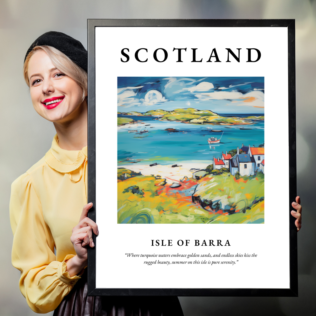 Person holding a poster of Isle of Barra