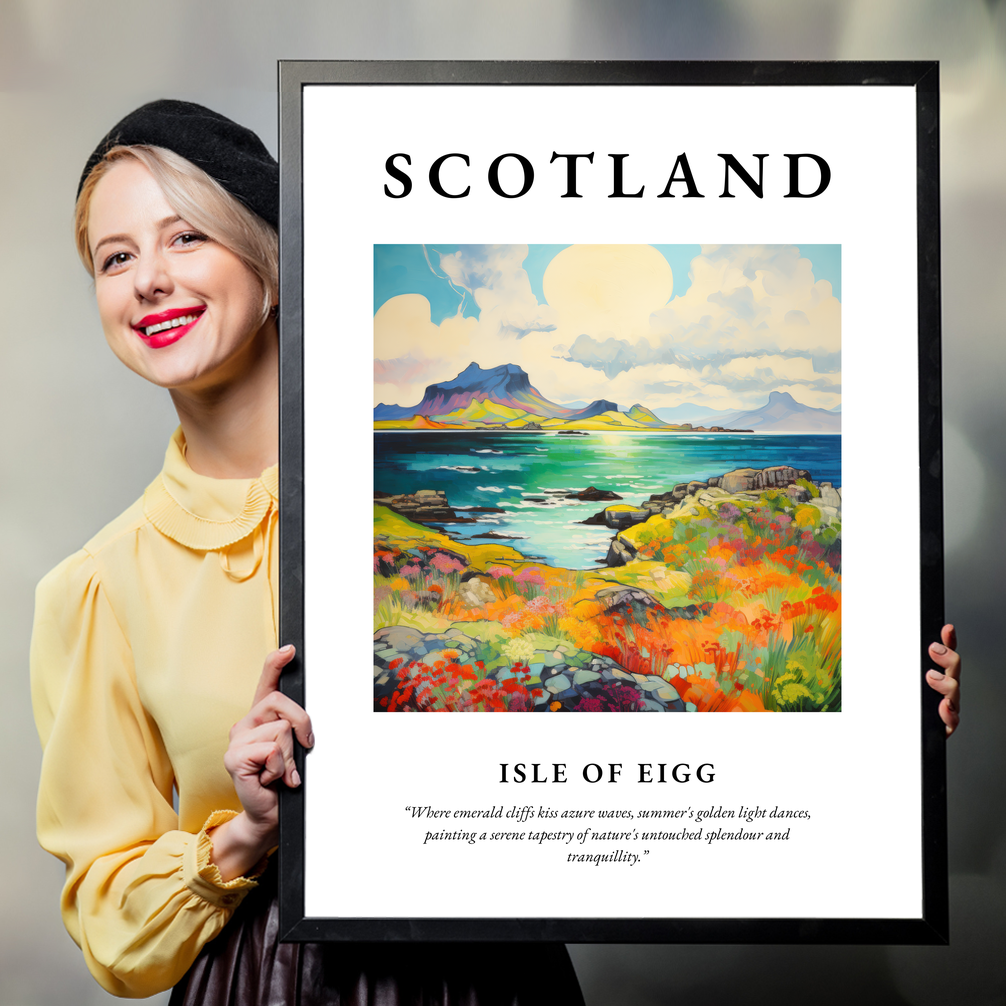 Person holding a poster of Isle of Eigg