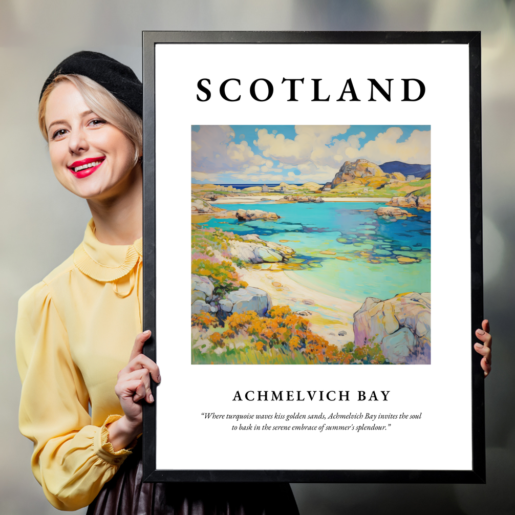 Person holding a poster of Achmelvich Bay