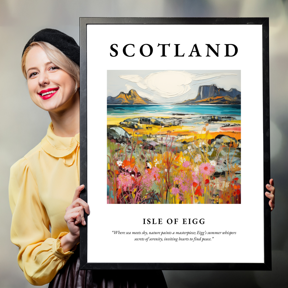 Person holding a poster of Isle of Eigg