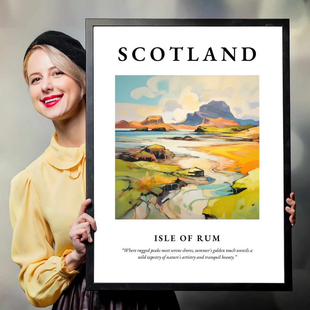 Person holding a poster of Isle of Rum