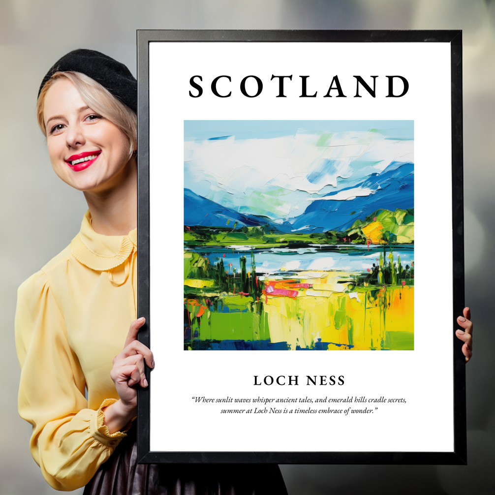 Person holding a poster of Loch Ness